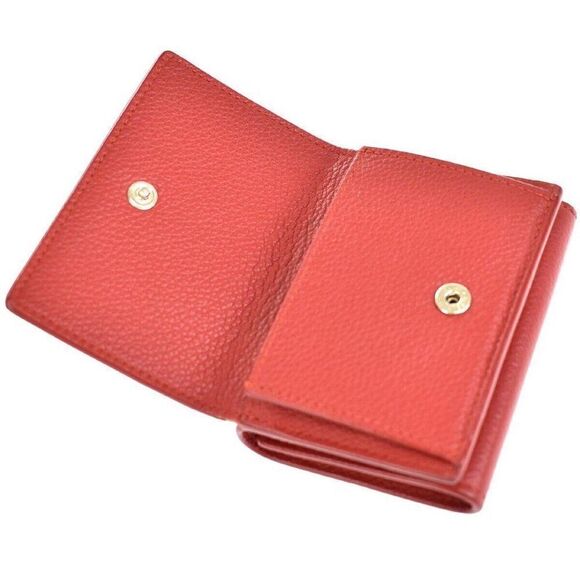 SAINT LAURENT Logo Mini Trifold Wallet Purse Leather Red Italy - Picture 7 of 10